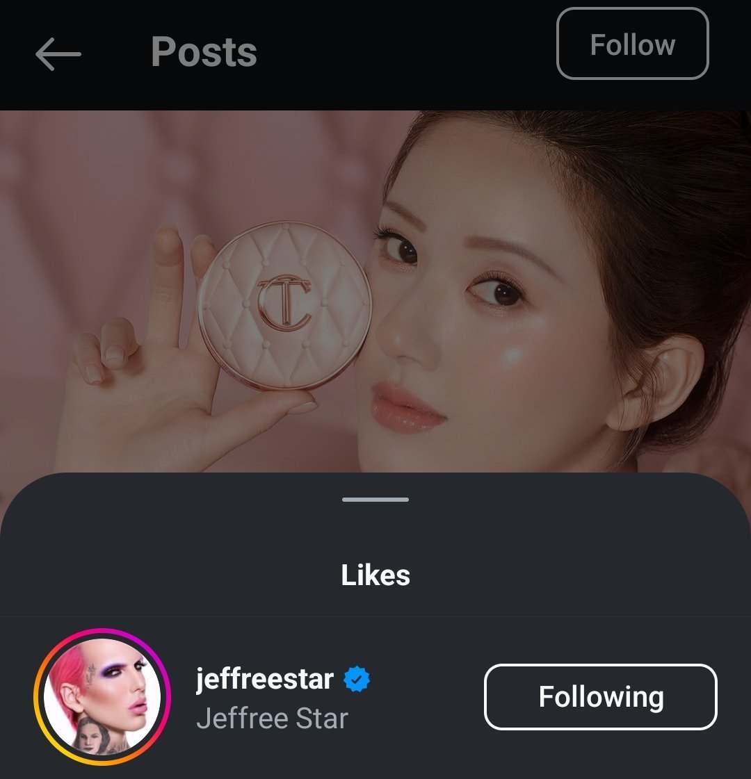 外网美妆博主鼻祖Jeffreestar，J姐点赞了ct发的露思。 这个CT小露就