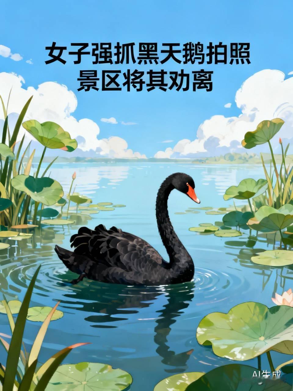 女子强抓黑天鹅拍照 景区将其劝离 8月17号，云南弥勒湖泉生态园出了件特让人闹心