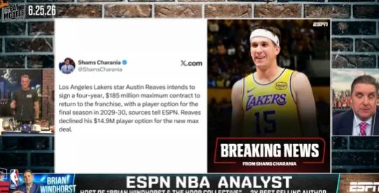 06月26日讯 近期，ESPN资深记者Brian Windhorst在一档备受关
