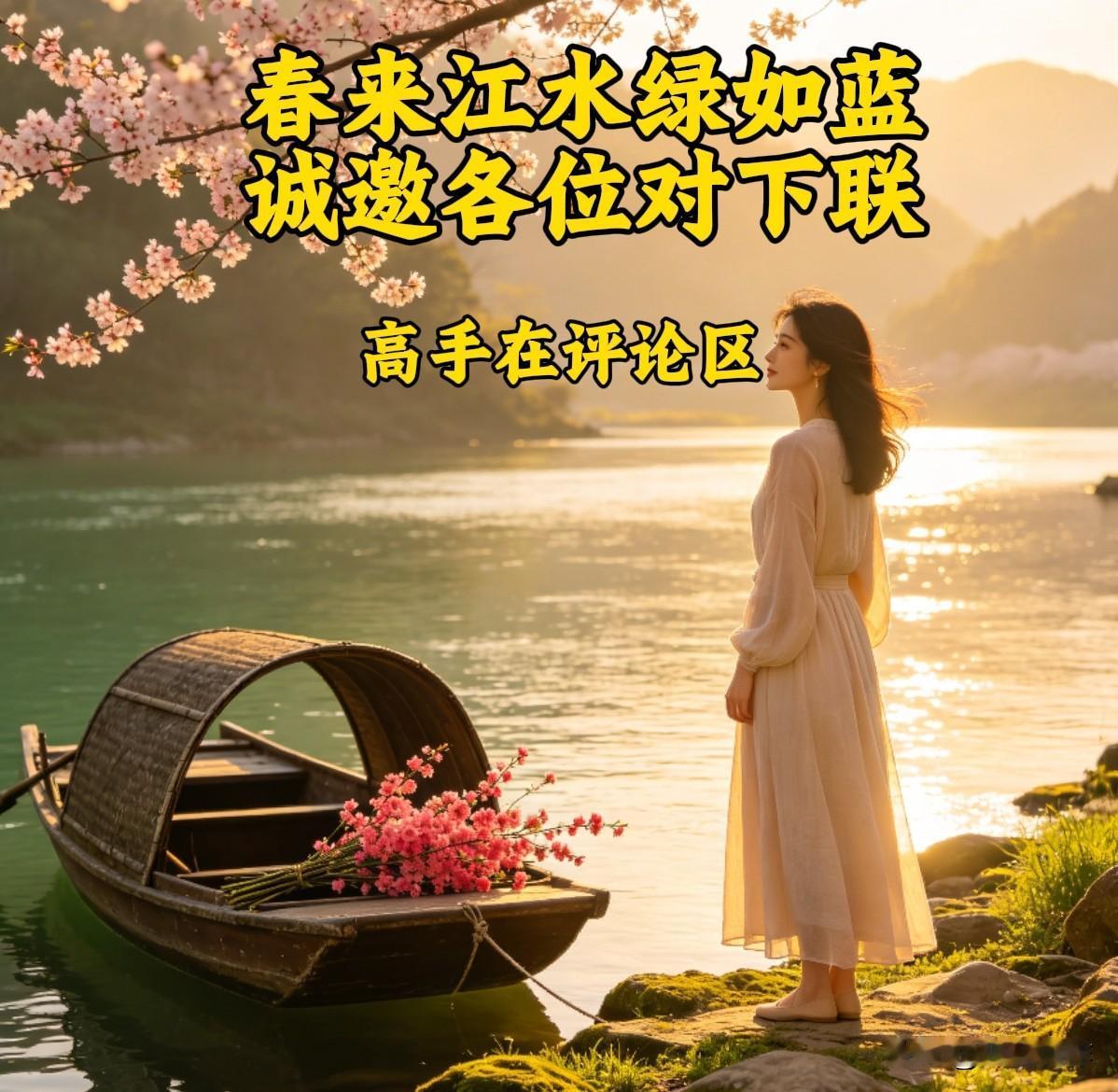 今日以千古佳句邀战：春来江水绿如蓝。此句写尽春日江水澄澈碧绿、胜似蓝靛的绝美意境