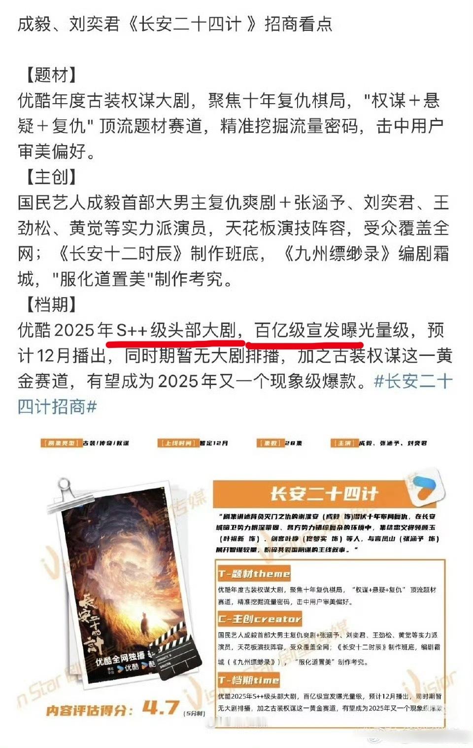 s++，百亿级宣发，记住这个数字。并且已经不单扛了，到哪儿都带着老戏骨。 