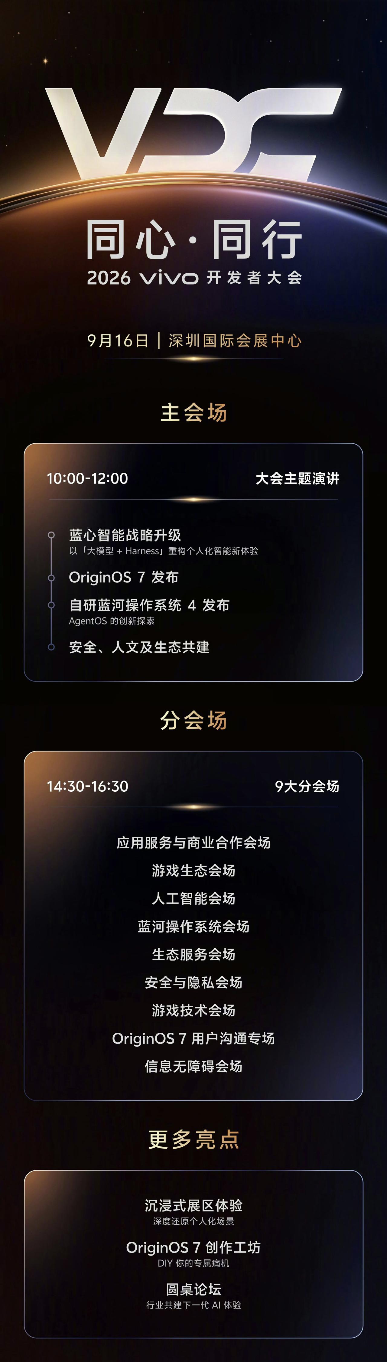 2026 vivo开发者大会定档9.16深圳国际会展中心召开，按照蓝厂的惯例，开