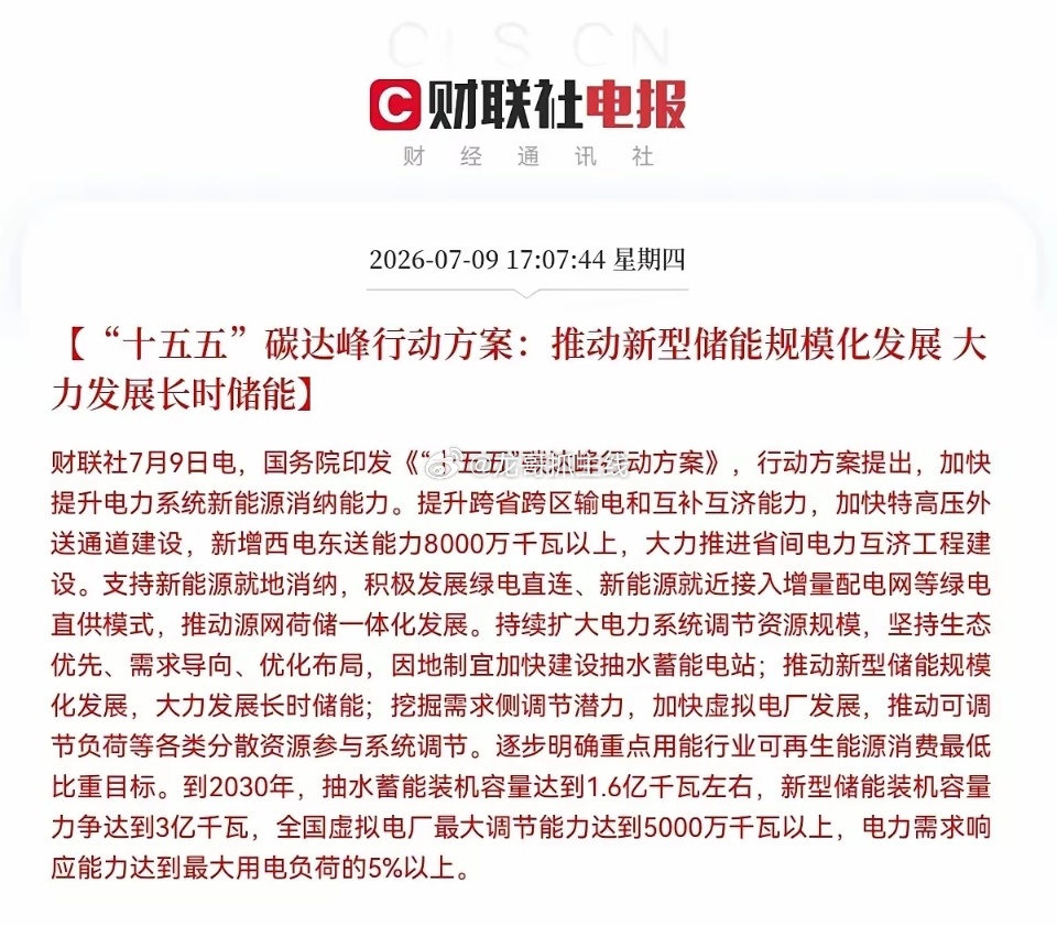 下午5点10分，重磅顶层文件落地了，是超级利好，最高层今日印发了《“十五五”碳达