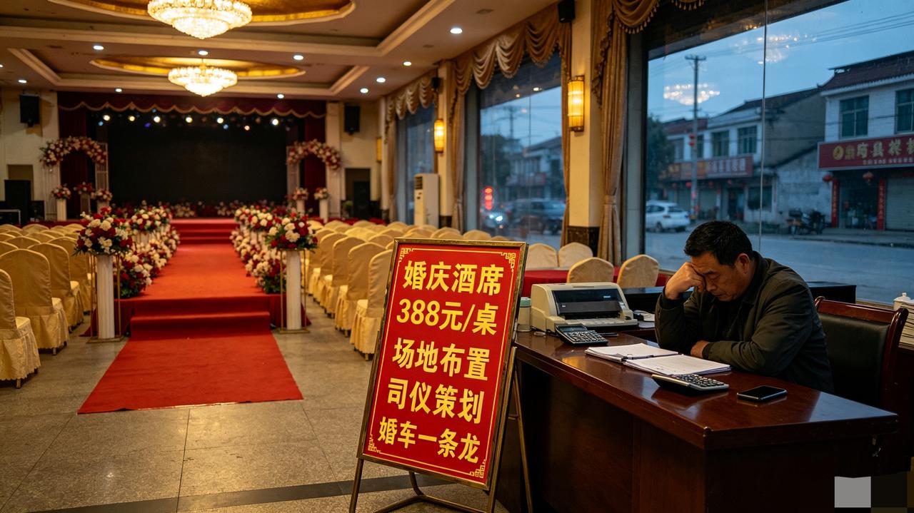 一个朋友在县城干婚庆，两年前还是 1000 块钱一桌，现在干到 388，客户还要