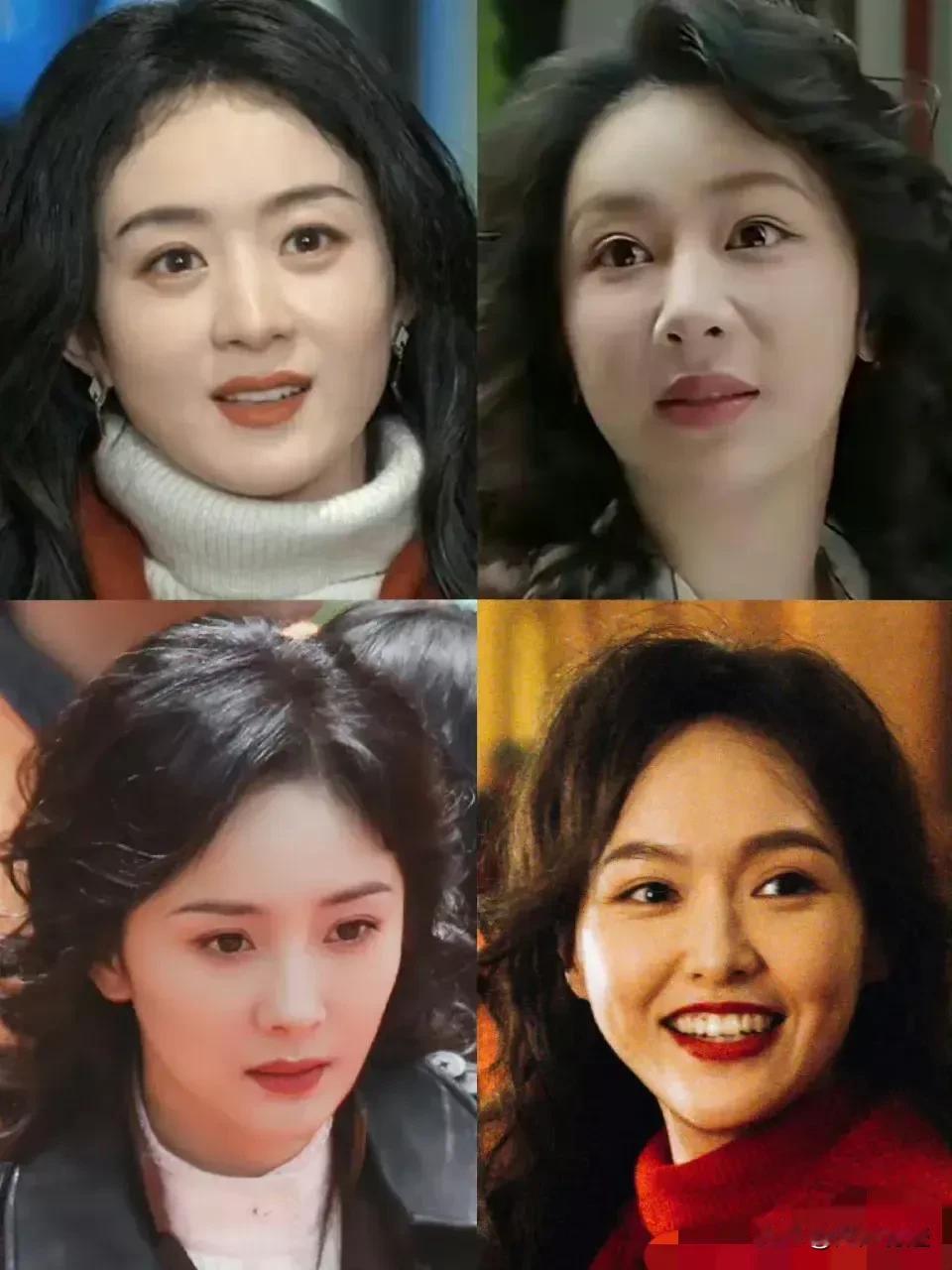 赵丽颖、唐嫣的妈生脸对比杨幂、杨紫的整容脸，谁更美一目了然。整容脸磨皮——磨得再