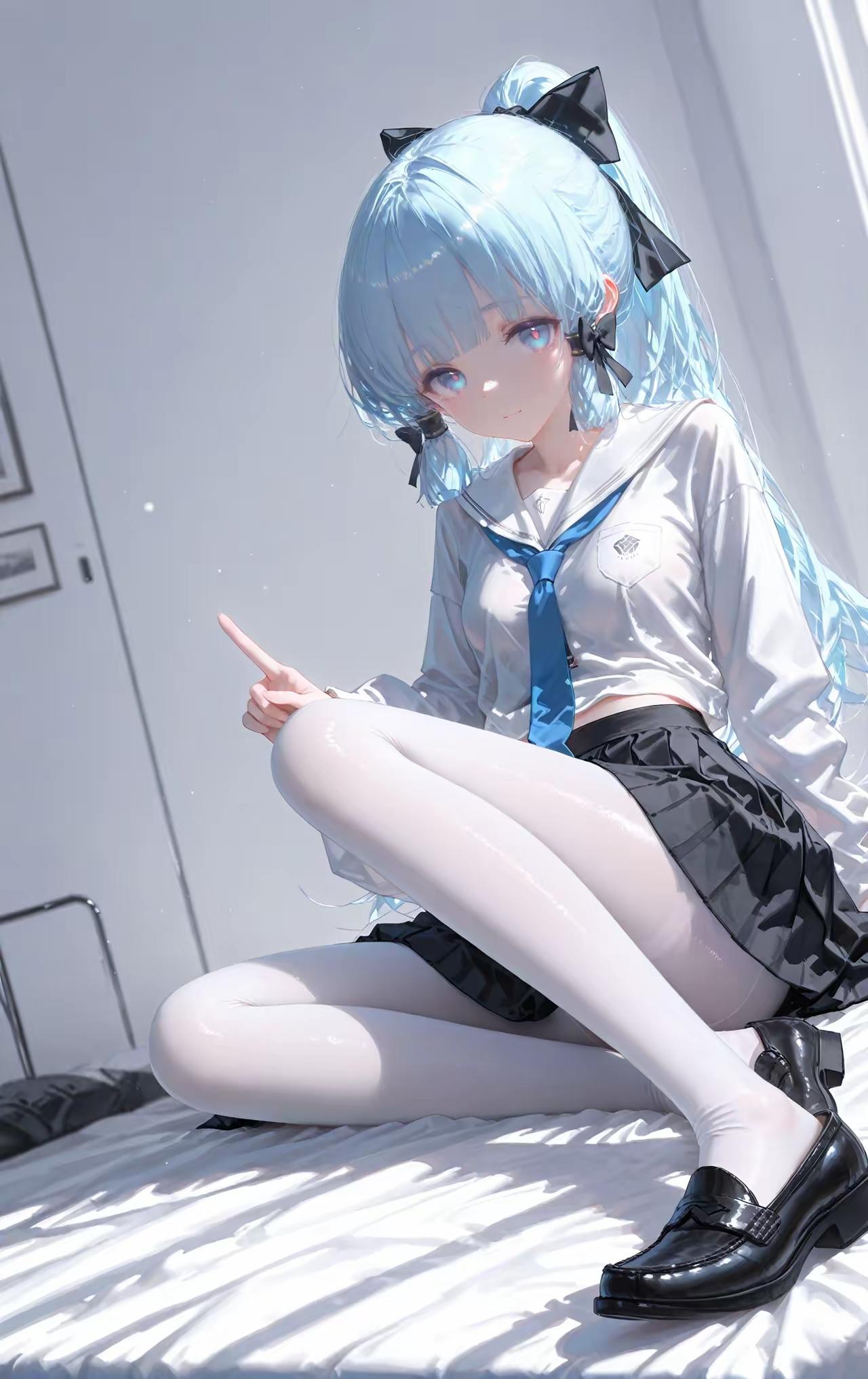 元气少女，蓝发双马尾，指指点点，可爱满分！💙💙💙白丝[话题]