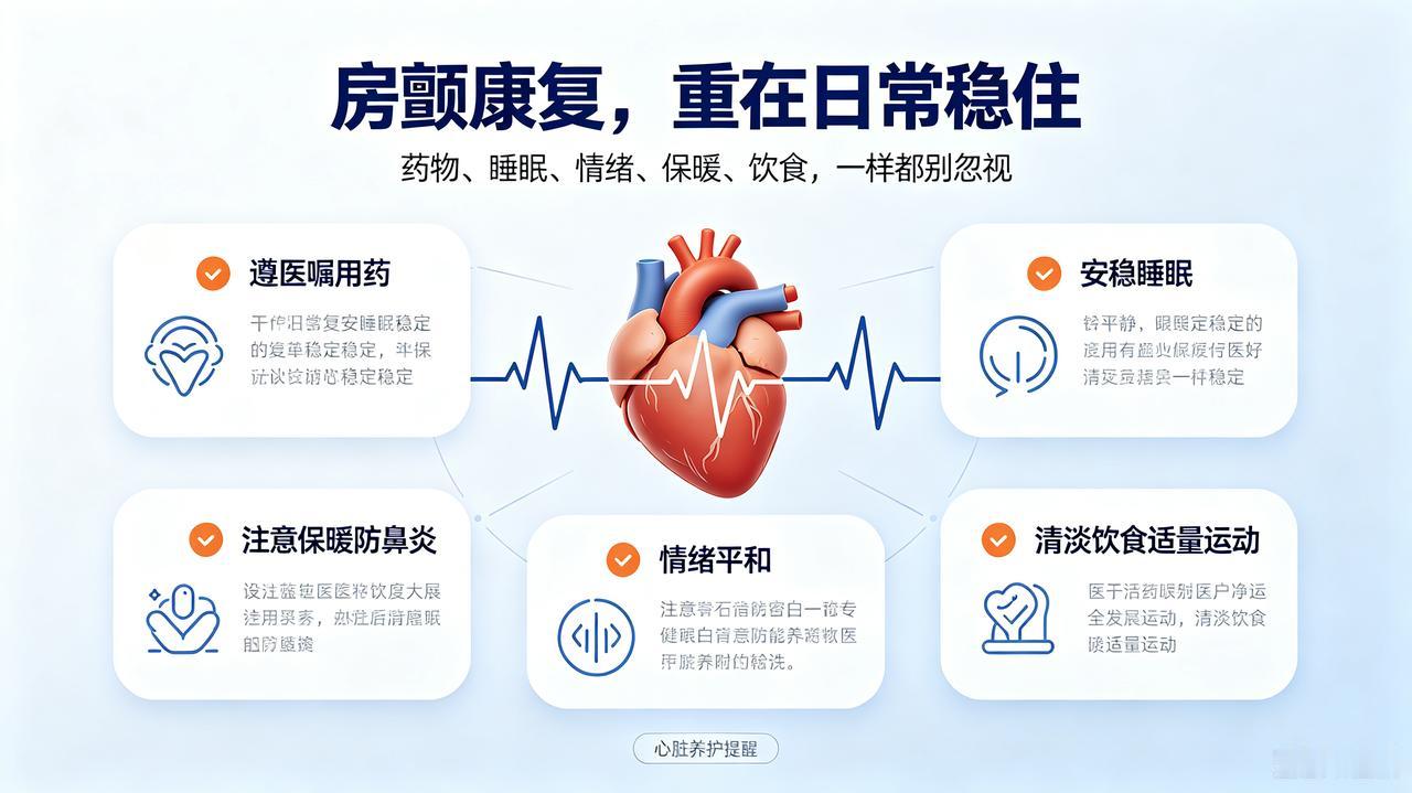 房颤真正的康复，从来不靠吃药硬扛
 
很多房颤朋友都有误区：做完手术、按时吃药，
