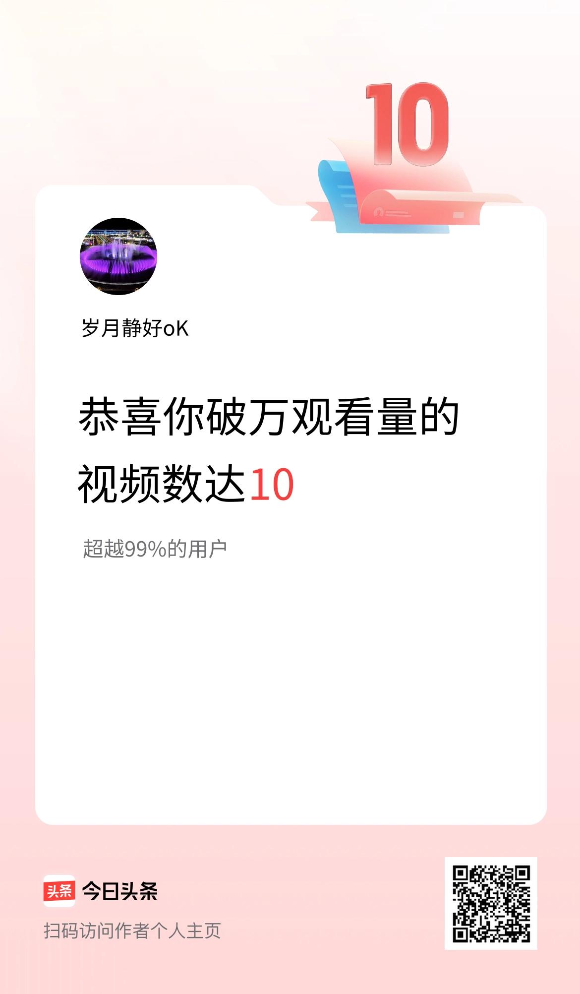 我在头条有10条视频播放量破万了！