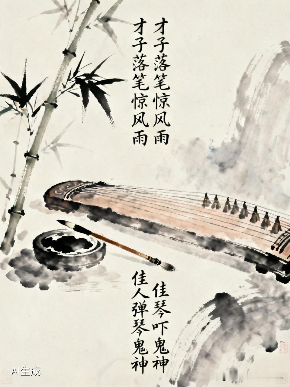 上联：才子落笔惊风雨；邀对下联：，佳人弹琴吓鬼神！[微风]