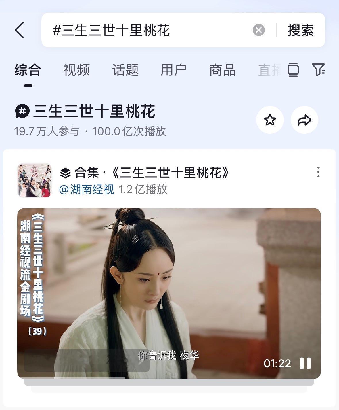杨幂  记录一下，杨幂三生三世十里桃花 在抖播放量破100亿了