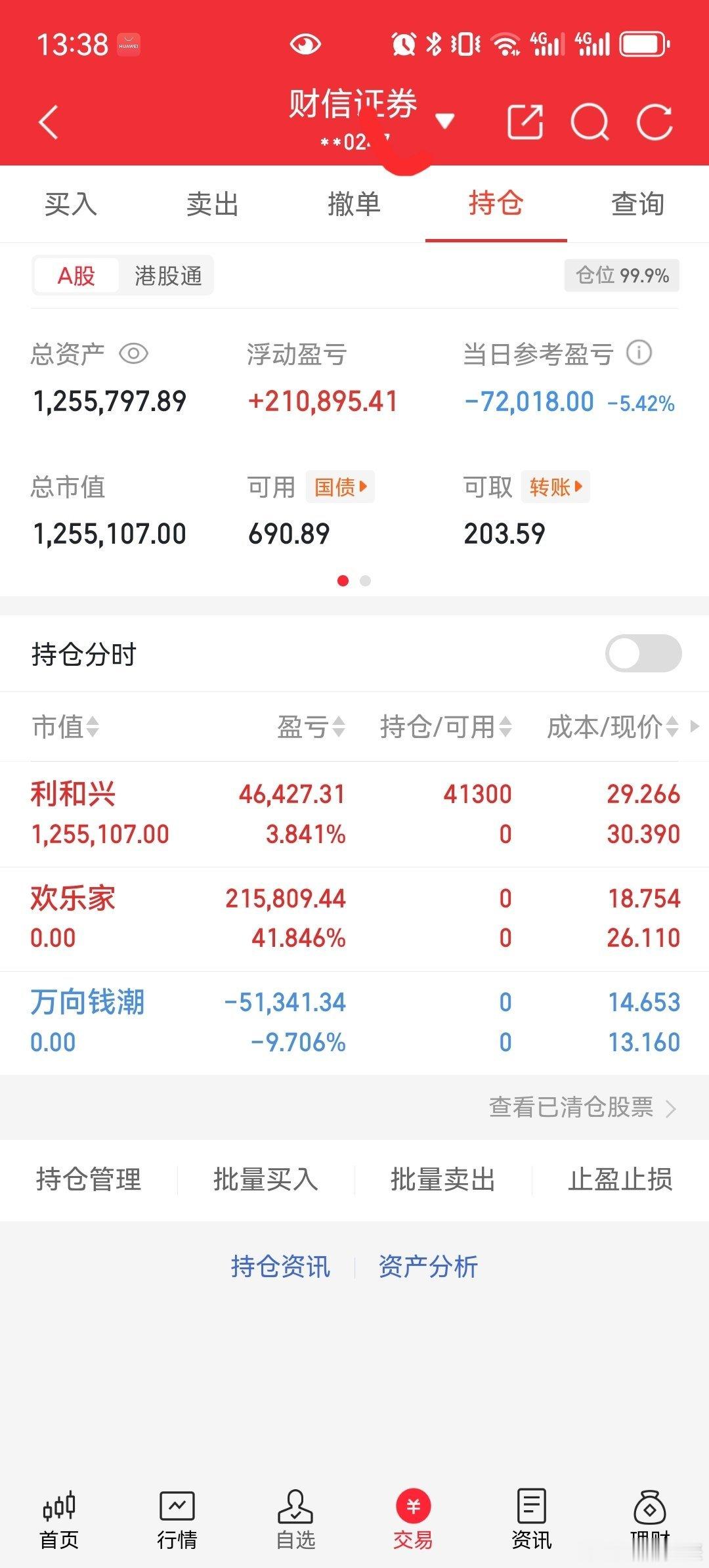 记录100W到500W的第(6)天今日操作，卖出：300997欢乐家000559