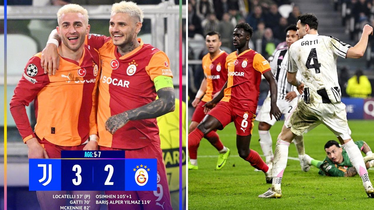 欧冠：十人尤文主场3-2加拉塔萨雷，总比分5-7出局。
凯利直红，常规时间十人尤