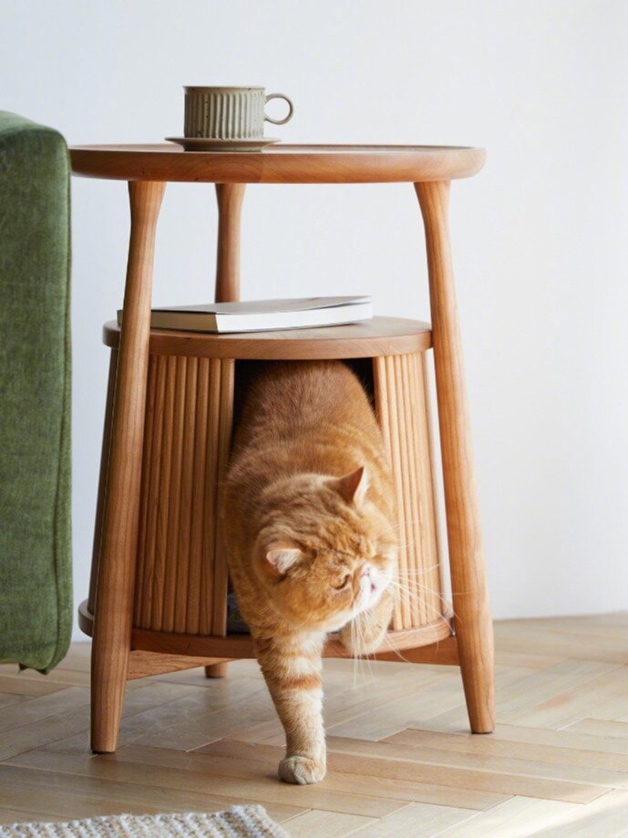 #居家好物推荐# 可以一边喝茶一边吸猫的猫几人宠两用的小型实木家具谁能不心动💓