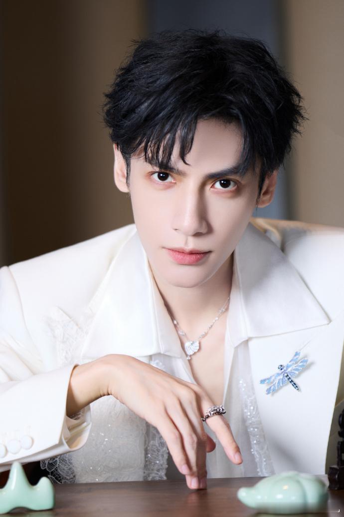 罗云熙蜻蜓胸针罗云熙国风白西装拖尾造型 罗云熙蜻蜓胸针，罗云熙国风白西装拖尾造型
