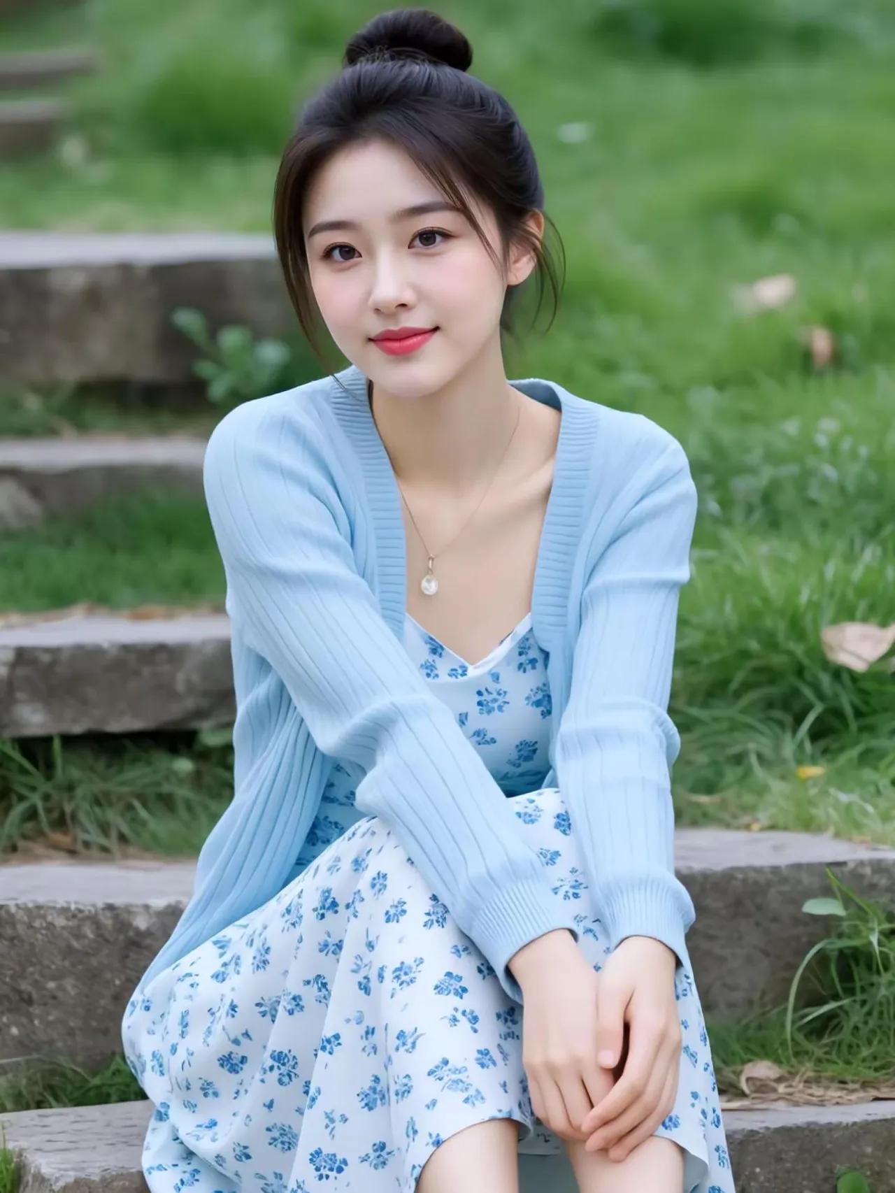 温柔蓝调，清新自然，少女心满满！🌸💙如何穿搭显得淑女一点 自然系少女感