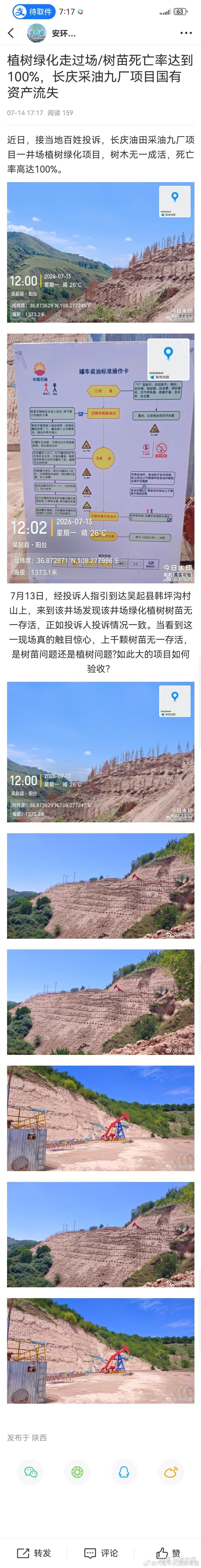 植树绿化走过场/树苗死亡率达到100%，长庆采油九厂项目国有资产流失近日，接当地