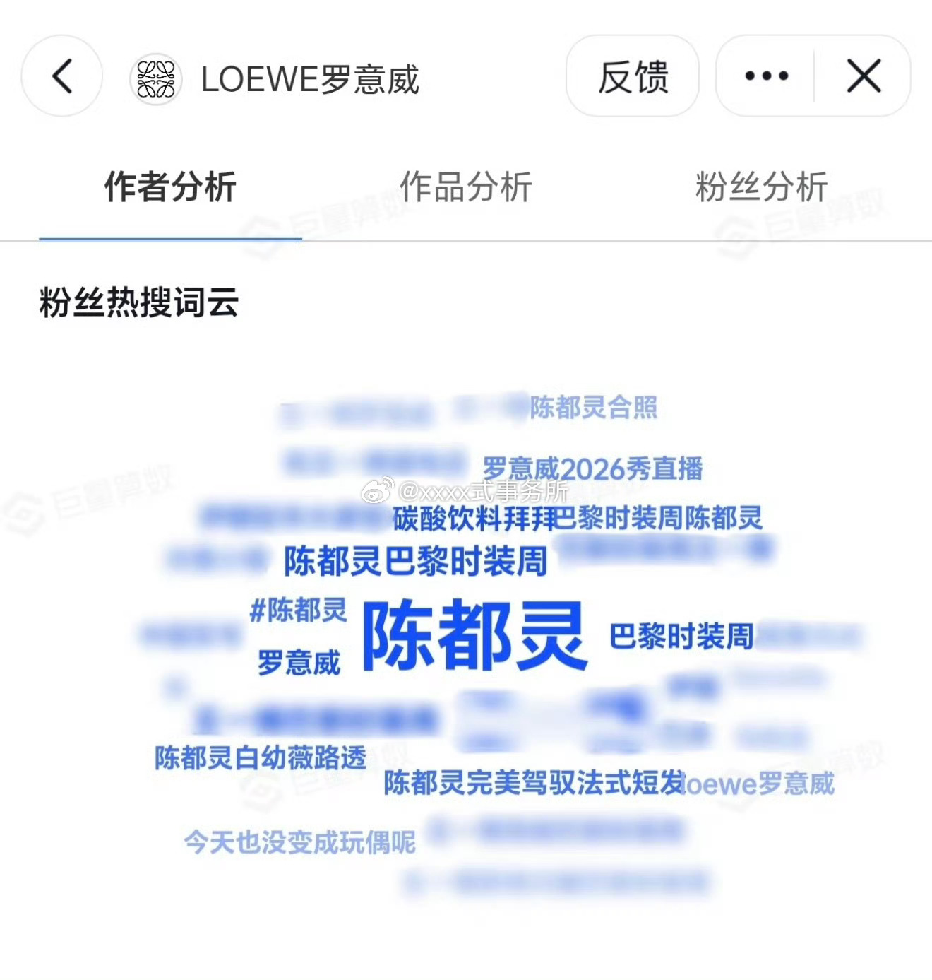 罗意威品牌热搜词云基本上被品牌大使陈都灵全部占据了 还有在拍剧也被收入 可想而知