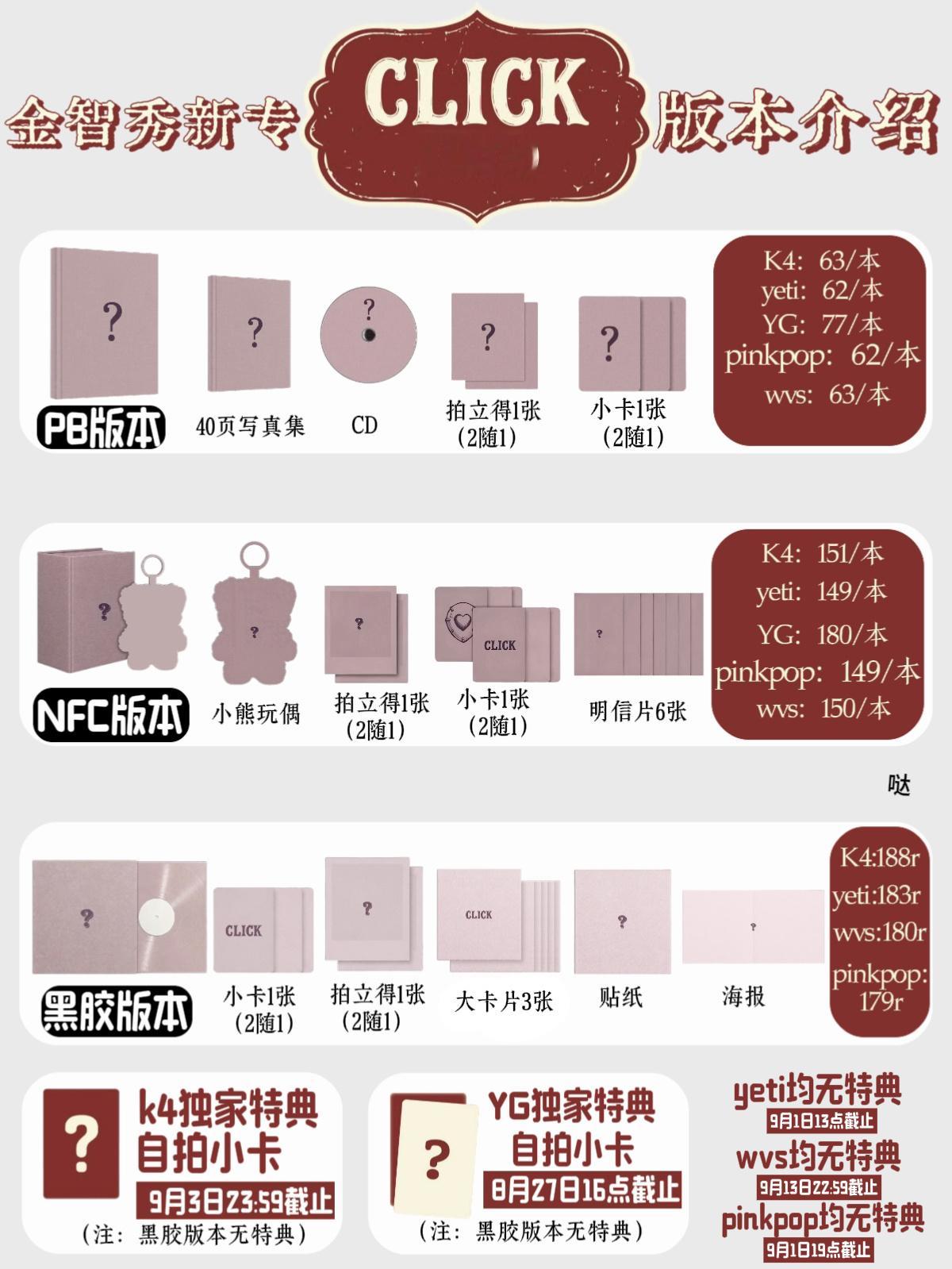 金智秀专辑配置 本哒燃尽了，目前所有的平台所有报价，有无特典已标清，后续会再增加