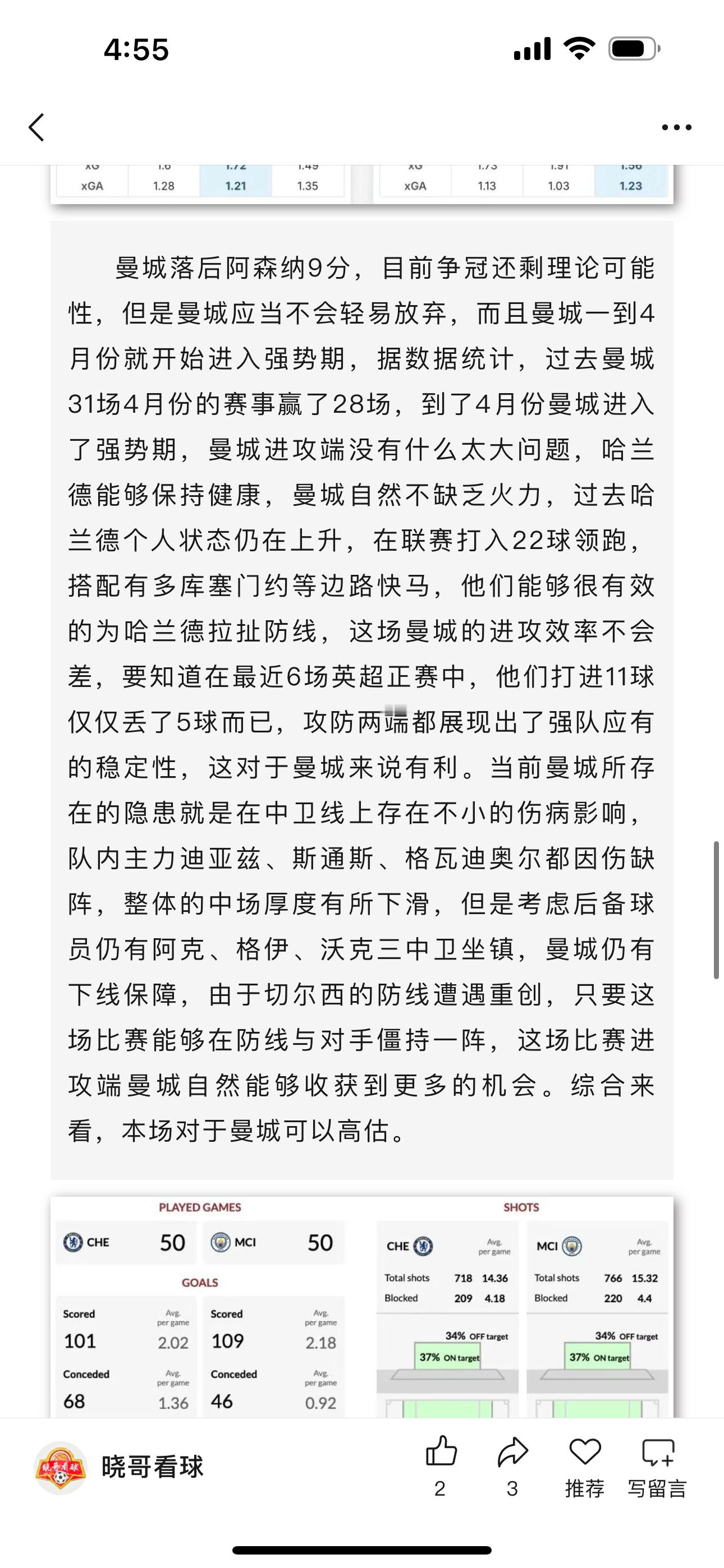 昨日公推英超曼城方向成功收获好评成绩，这场比赛曼城在中场完全碾压，控球、传球和逼