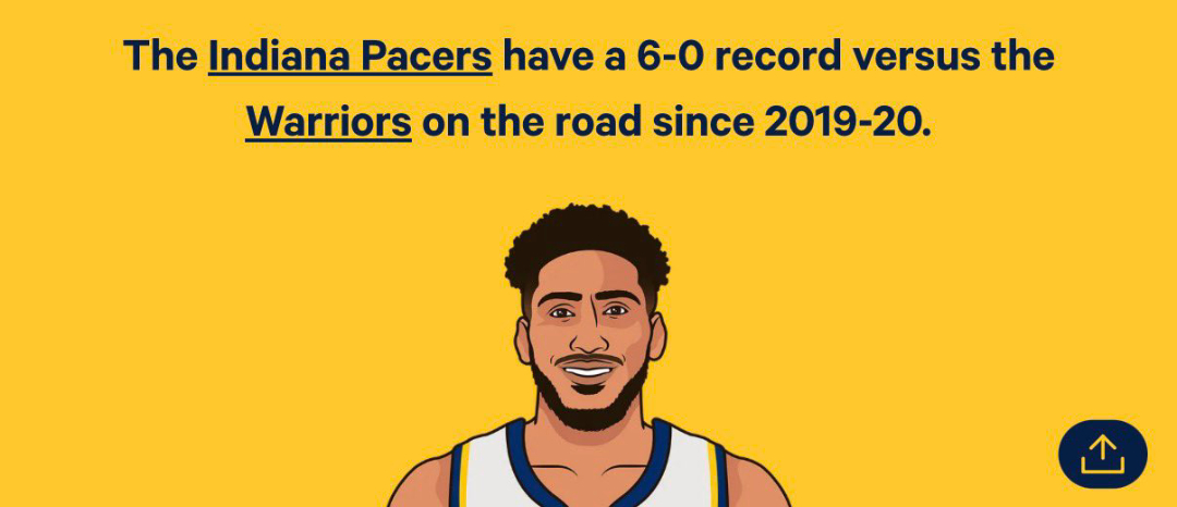 自勇士队从2019-20赛季搬迁到大通中心，步行者队在金州勇士队的主场比赛中全部