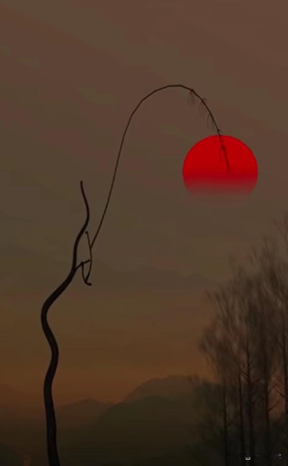 明知暮色难留住，
偏向寒枝借钓钩。
万里江天同一钓，
半竿斜日半竿秋。