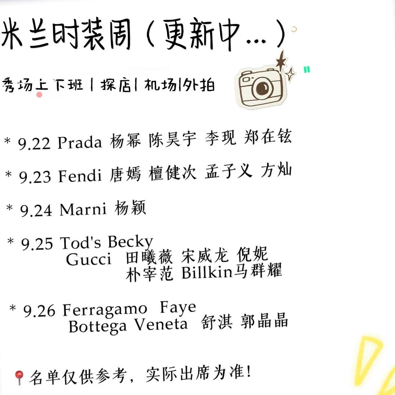 9月米兰时装周网传名单[思考] ​​​