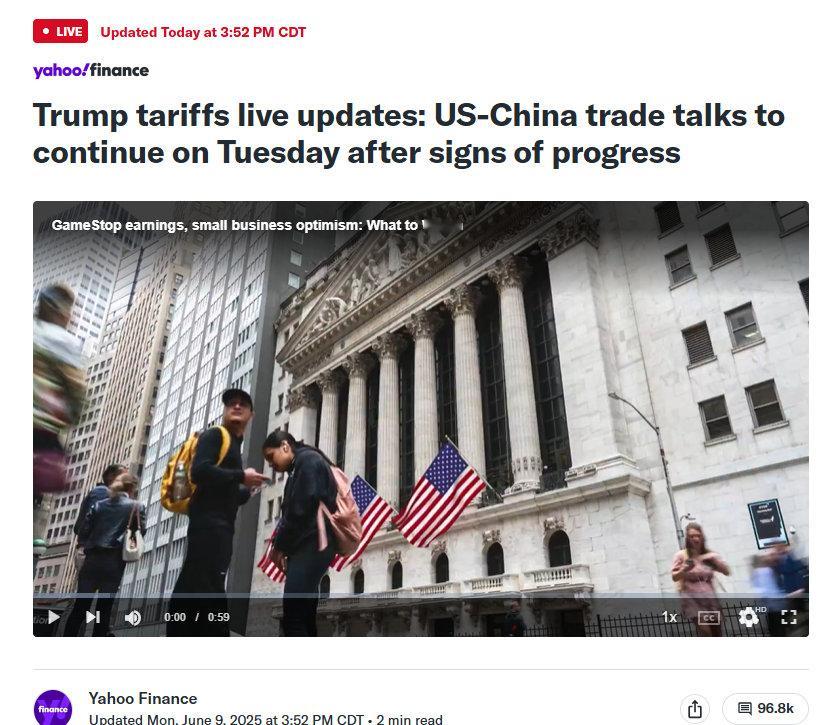中美伦敦会谈，特朗普说“不容易”。感觉是稀土管制效果太好，大家都懵逼了，包括我们