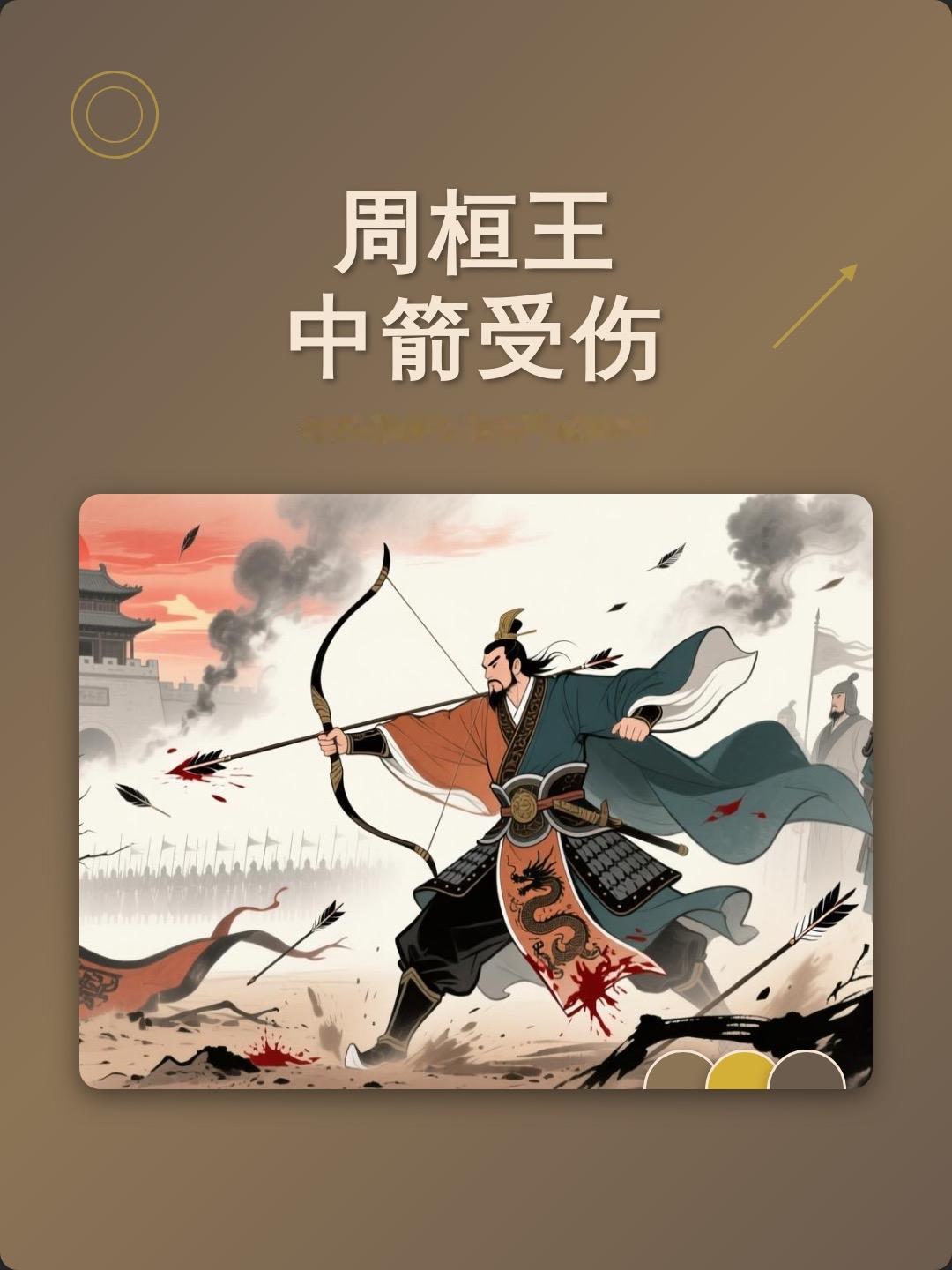 周桓王志在复兴周室，不甘王权旁落，亲率联军讨伐郑庄公，却在繻葛一战中大败，肩头被