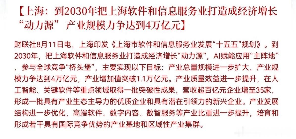 上海再出重磅大招，国产软件要迎来利好行情！傍晚发布十五五软件产业规划，三大核心目