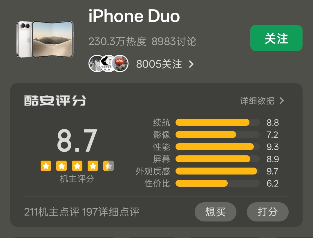 iPhone Duo发售一周了，没有预期的起飞，但也不差，基本盘太大了。 ​​​