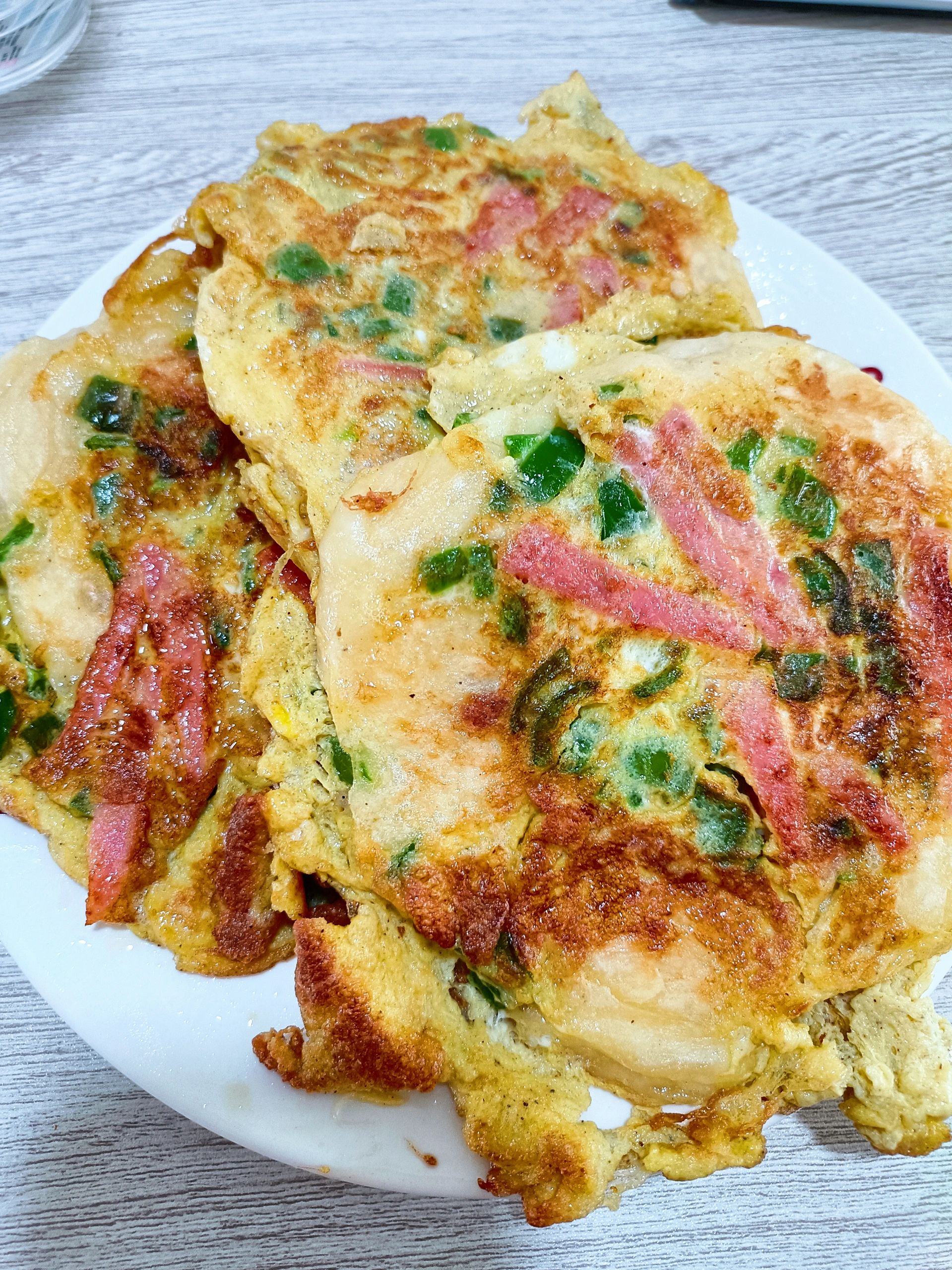 学校食堂的回忆，青椒火腿鸡蛋发面饼！
