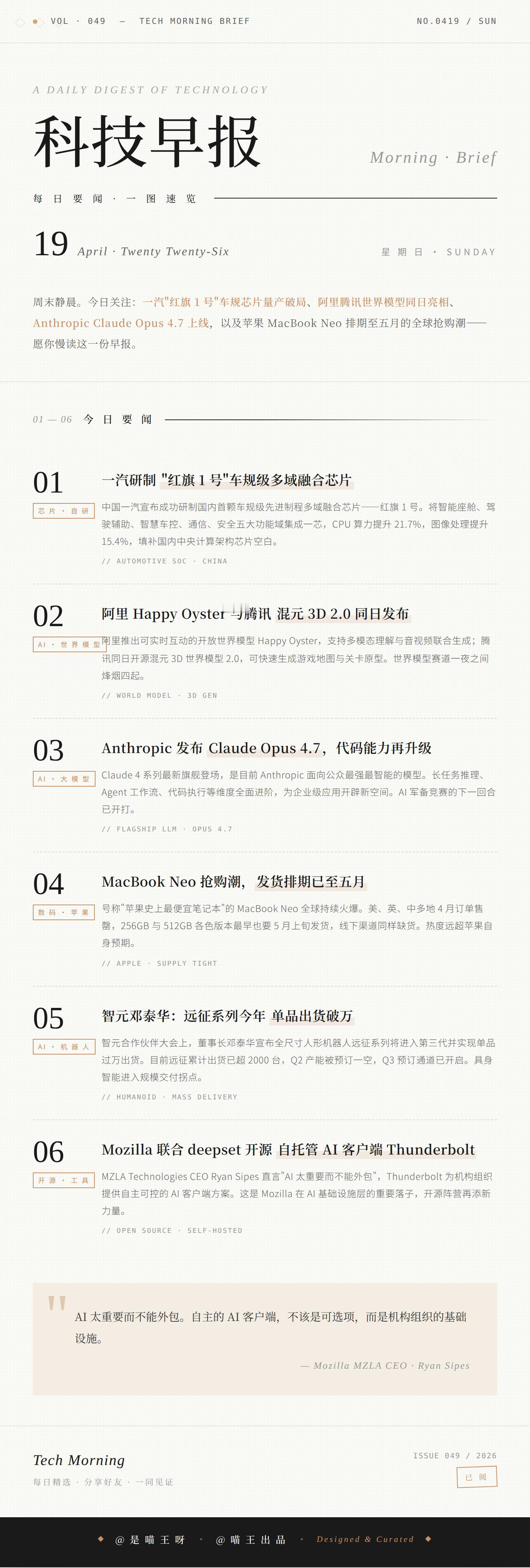 今天周日，大家早呀喵王出品