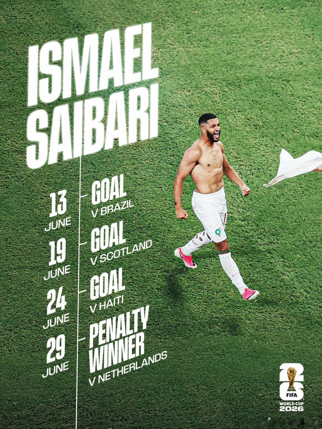 🚨截止目前，伊斯梅爾·塞巴里在世界盃上的旅程：⚽️ 🆚 巴西 🇧🇷⚽️ 