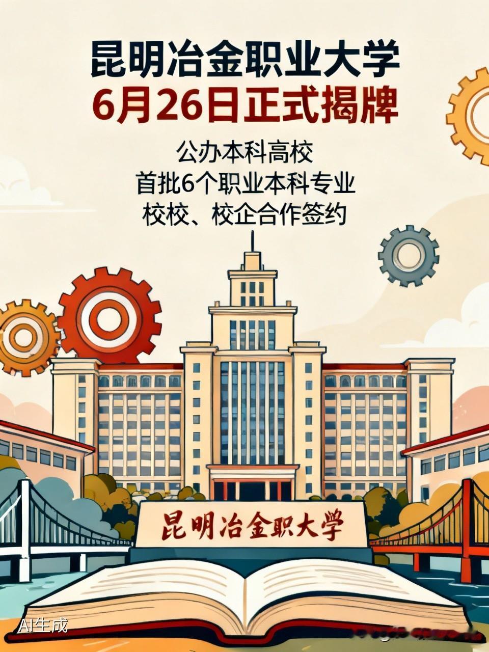 6月26日，昆明冶金职业大学正式揭牌，成为昆明新添的公办本科高校。这所由云南省政