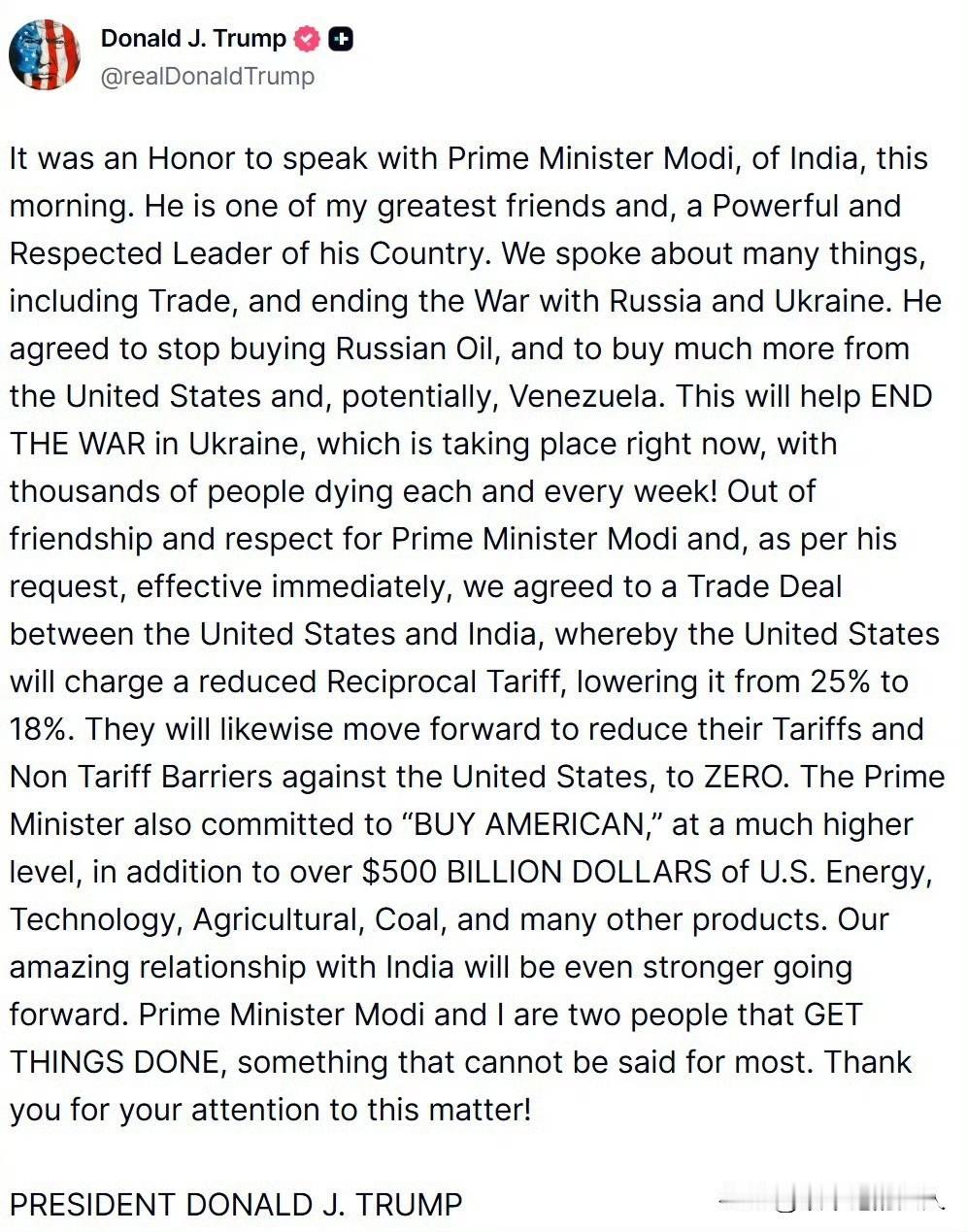 阿三，彻底跪了？[捂脸]
川普说，印度不买俄罗斯的石油了？印度这是打的是什么算盘