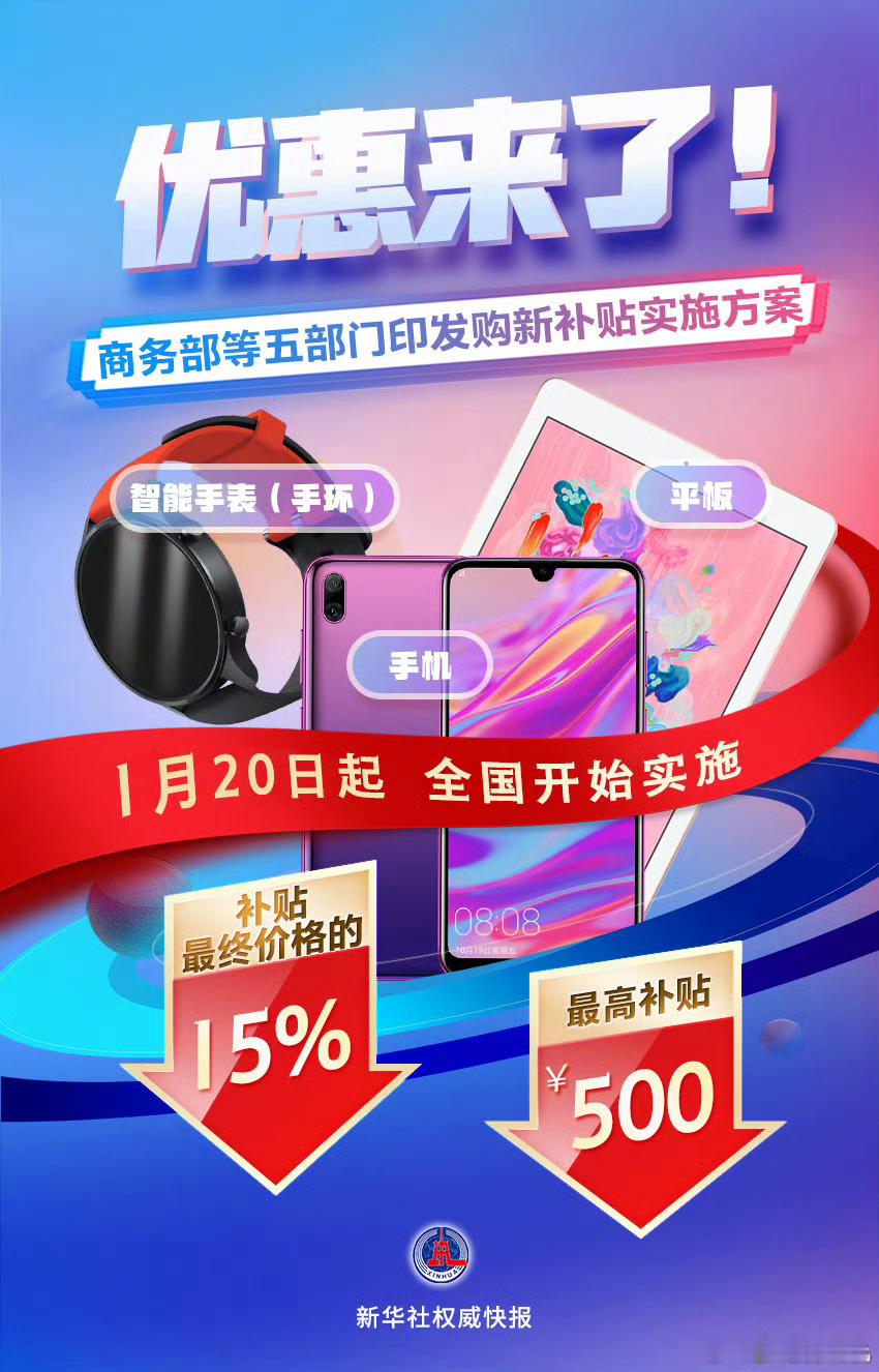 6000元以下手机补贴最终价格的15%  手机国补来啦！趁着年前快递还没停运，赶