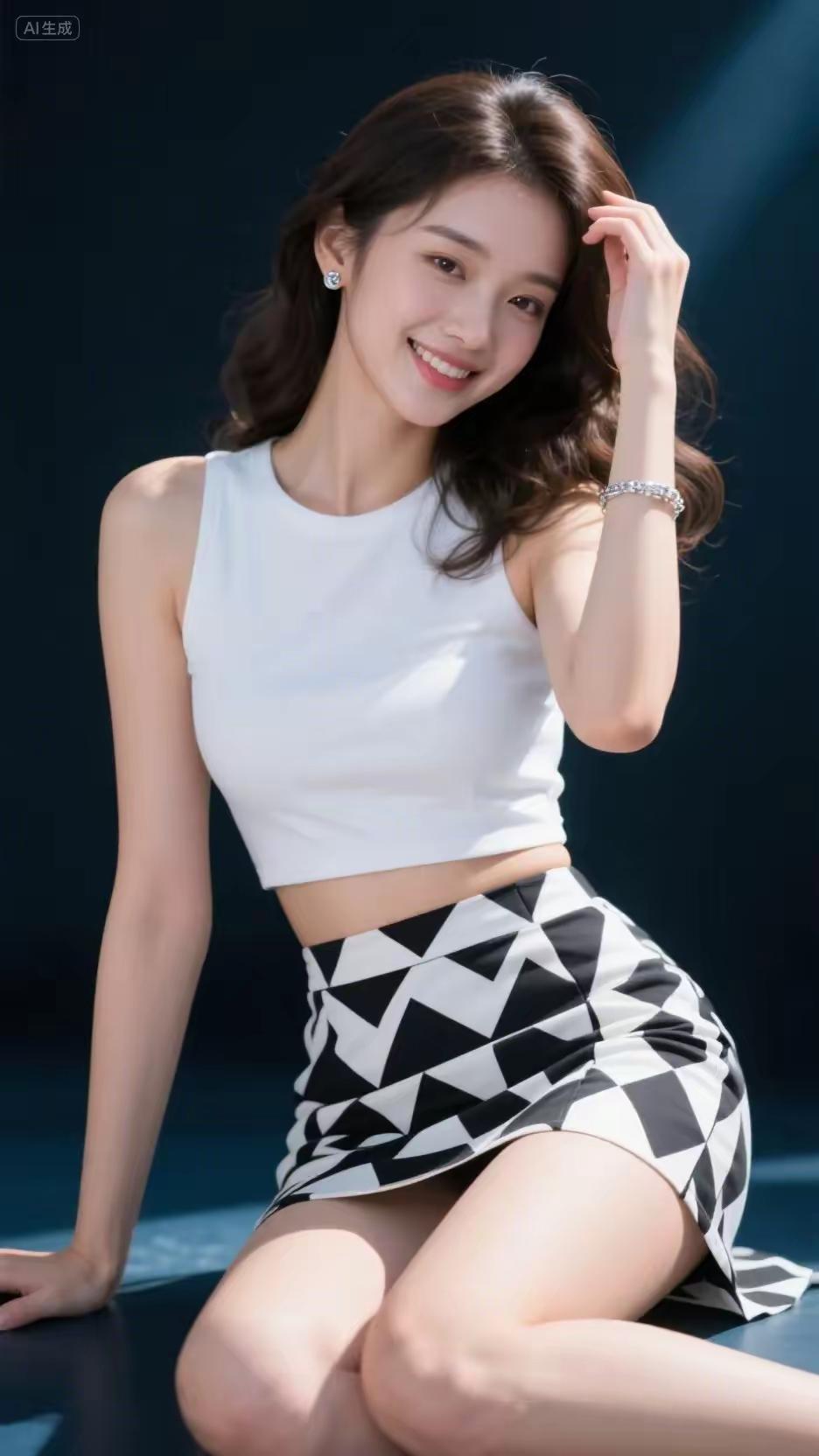 夏日清爽穿搭，黑白几何裙搭配白色背心，轻松自在，元气满满！🌞👗💃