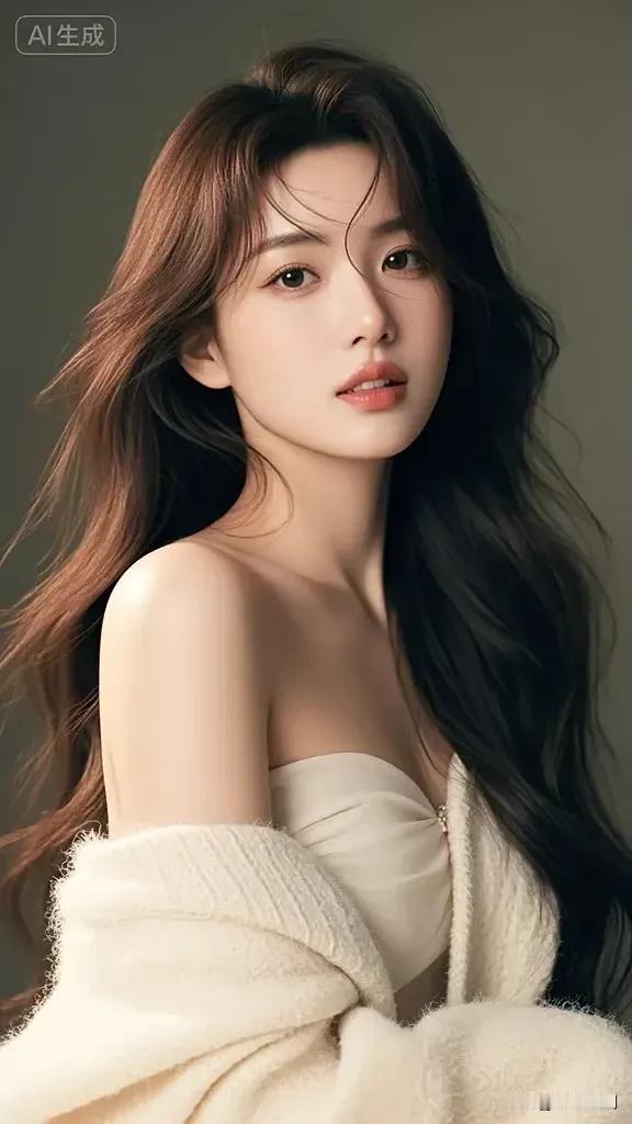 清雅脱俗的美到底长啥样？ 奶白抹胸搭毛绒开衫，卷发垂落揉出温柔又慵懒的纯欲氛围感