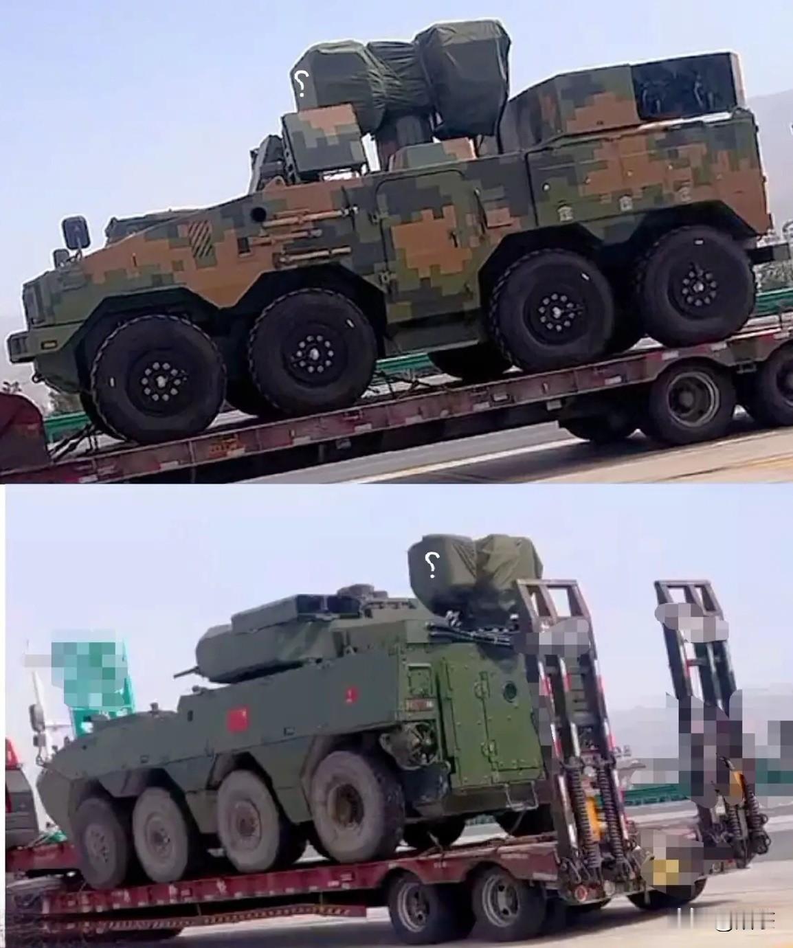 陆军轮式底盘铛射反无人机 车。
网友拍到625炮底盘和新八轮底盘的激光反无改装版