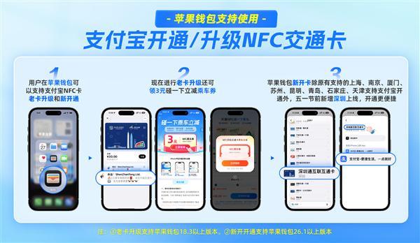 支付宝正式接入苹果NFC交通卡！iPhone刷卡无需提前充值