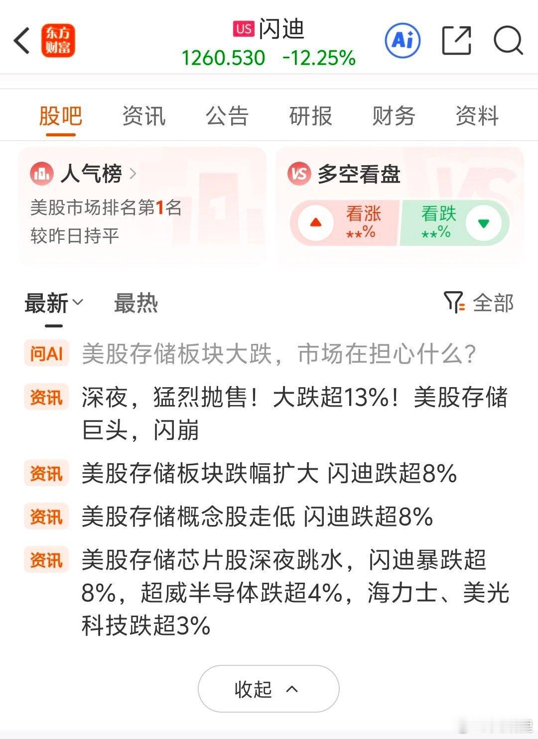 美股存储板块崩了 