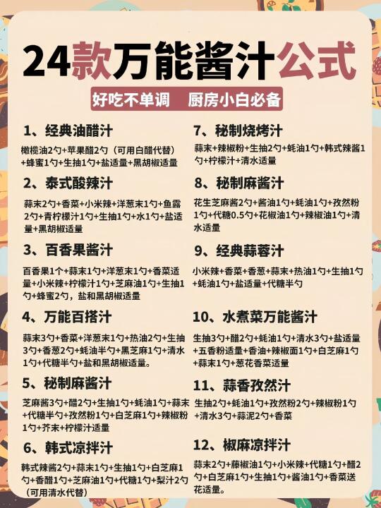 救命！24 款万能酱汁公式🔍厨房小白直接封神