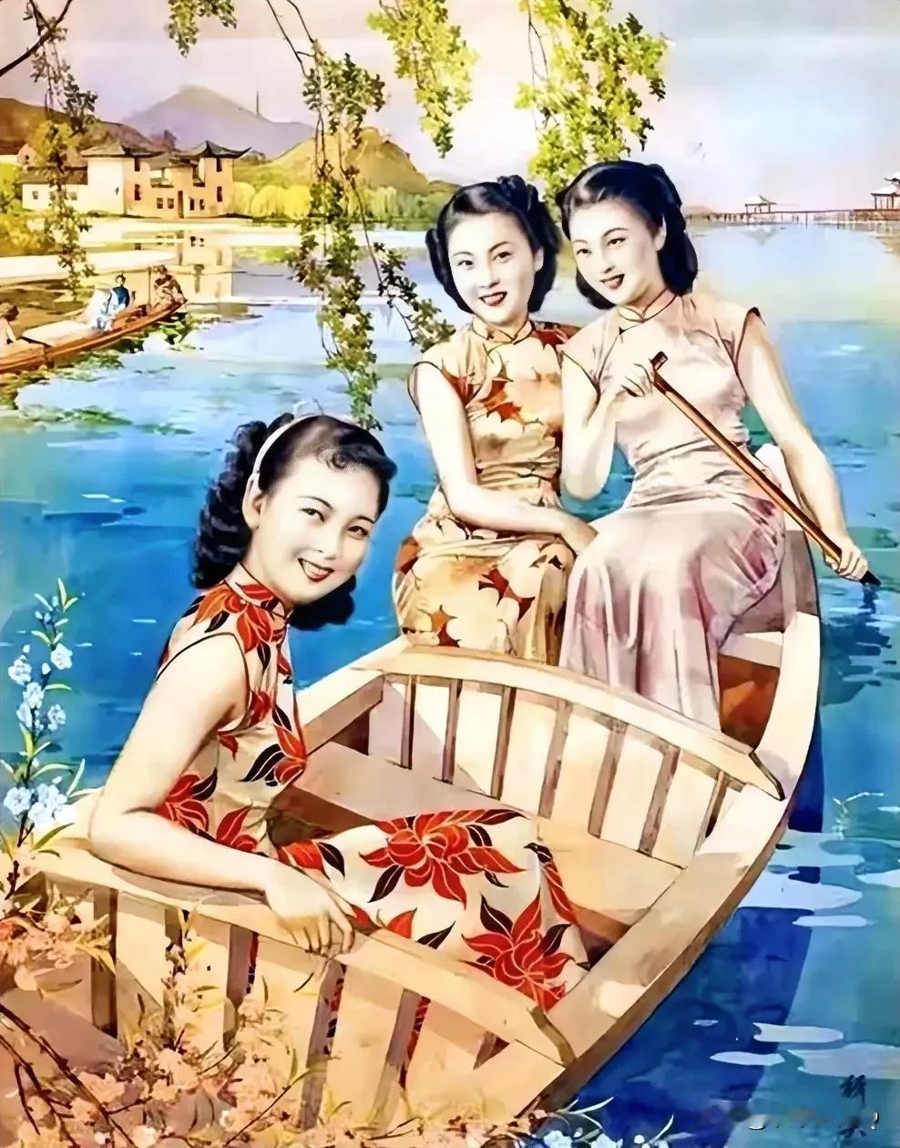 民国的老海报，忽然发现当时的小姐姐还是很诱人的！坐到这船上真不想下来啊！[呲牙]