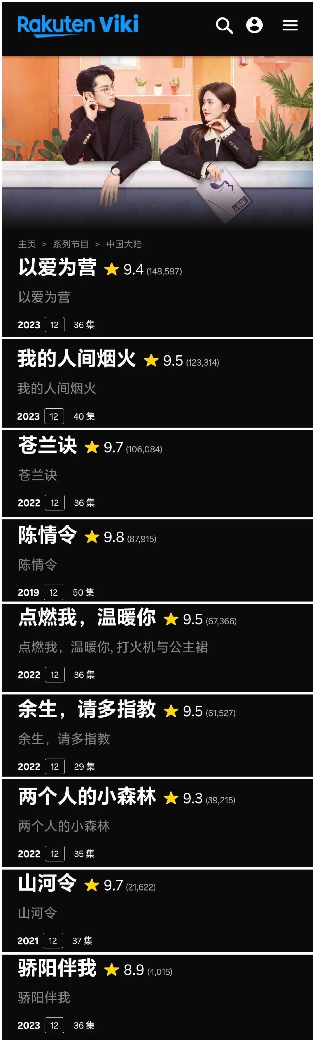 以爱为营top1，我的人间烟火top2。
没有黑水的地方，任意平台以爱为营和我的