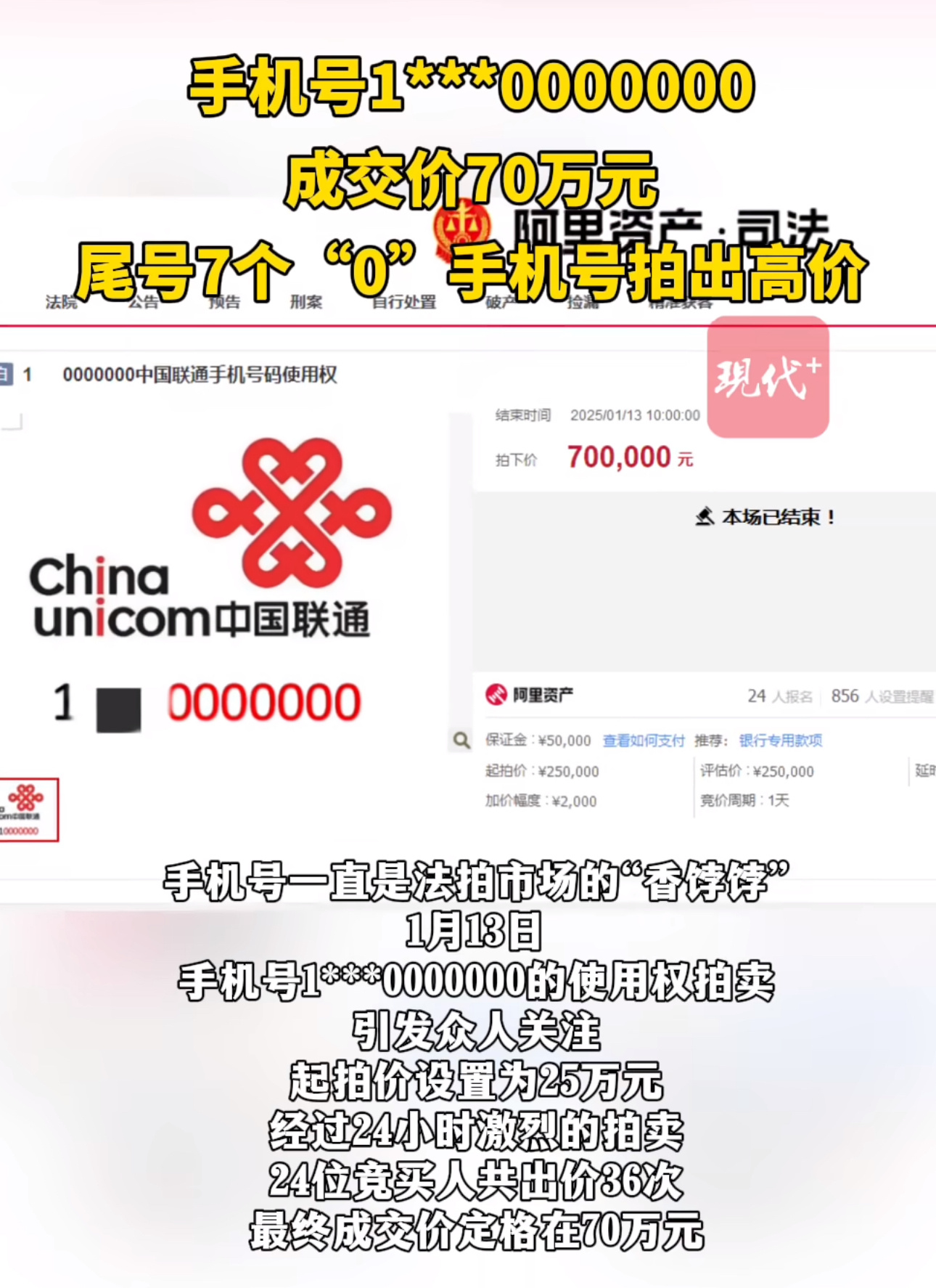 手机尾号0000000成交价70万 有钱人还是多，但我还是打算用我月租99元的移