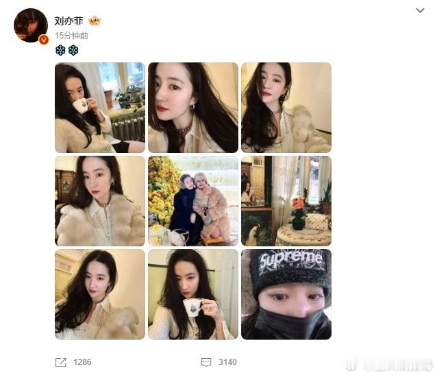刘亦菲把妈妈合照放c位  刘亦菲带妈妈打卡冰封黄玫瑰 刘亦菲带妈妈打卡冰封黄玫瑰