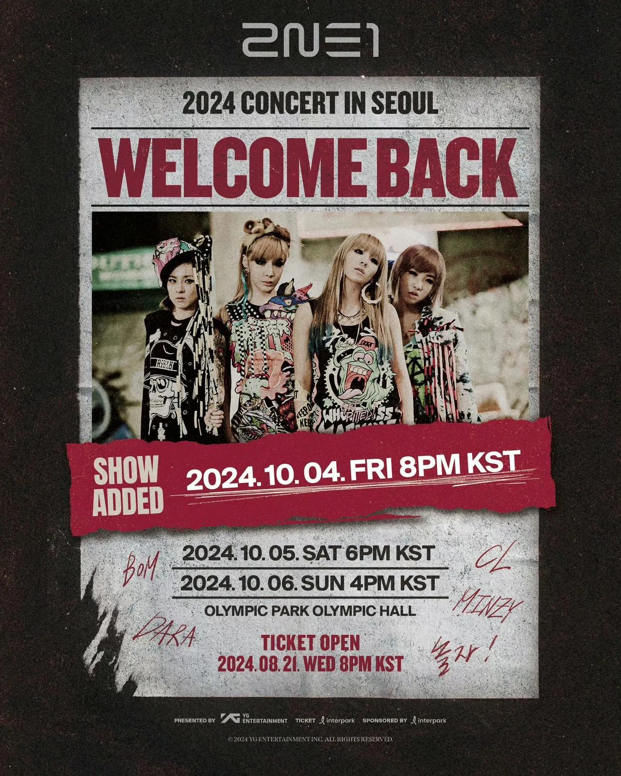 传奇女团2NE1因应全球粉丝的热烈反应，追加一场首尔演唱会



传奇女团2NE