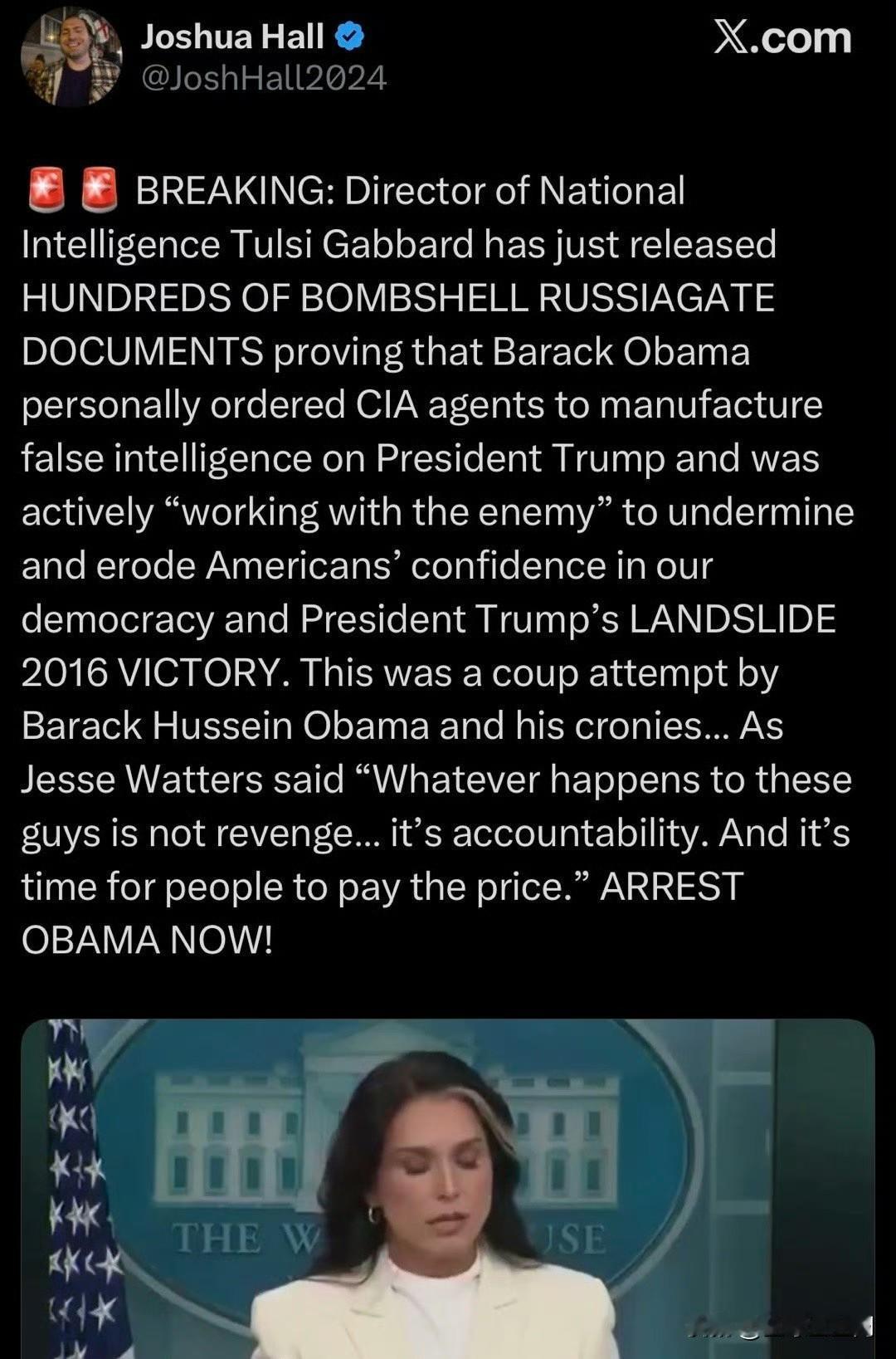 情报总监公布了大量的奥巴马制造通俄门操控大选的犯罪文件，尽管这样，没人敢动奥巴马