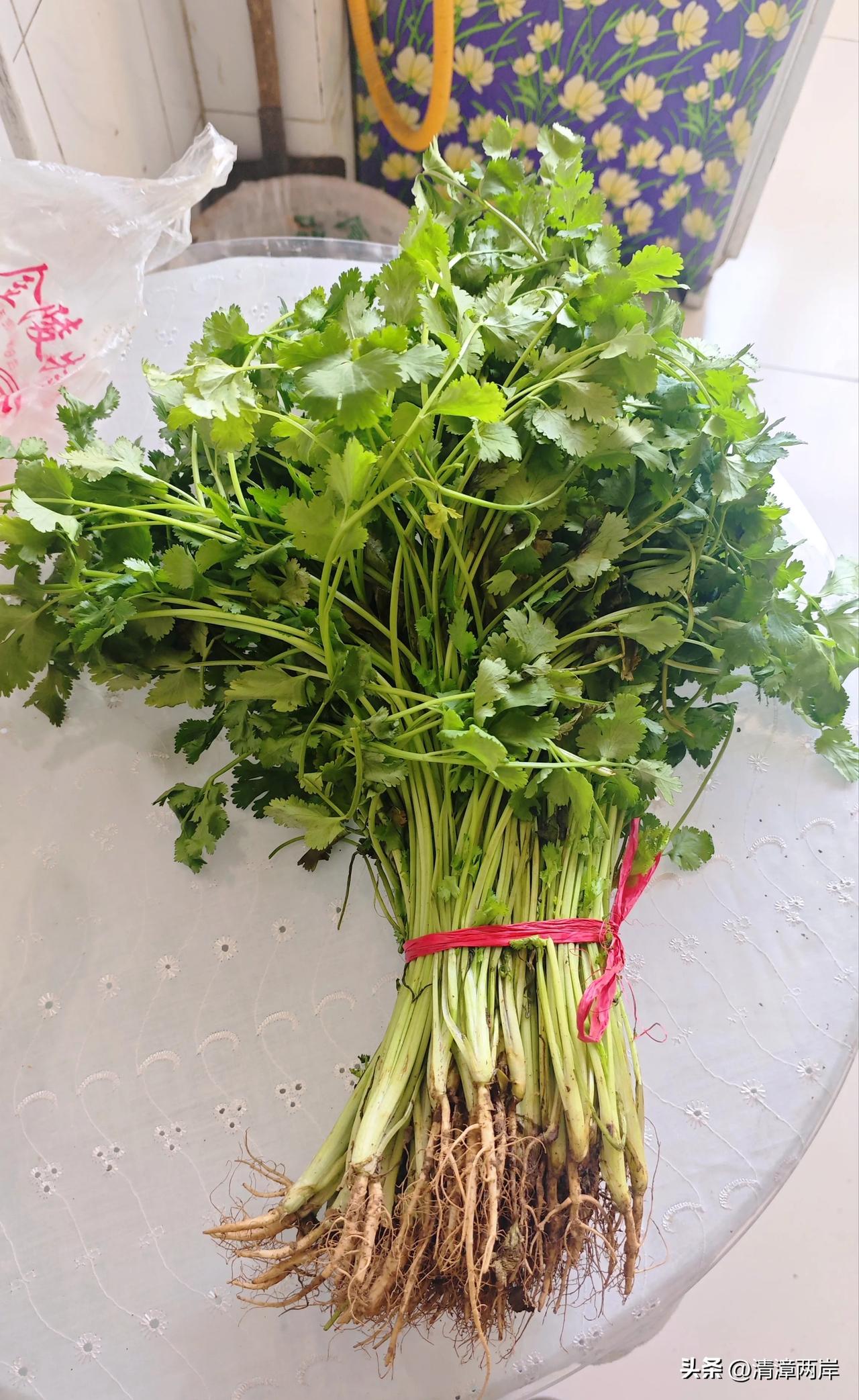 这么一大捆香菜，在你那儿能卖多少钱呢？我今天在附近的小店里买的，一共花了两块。在