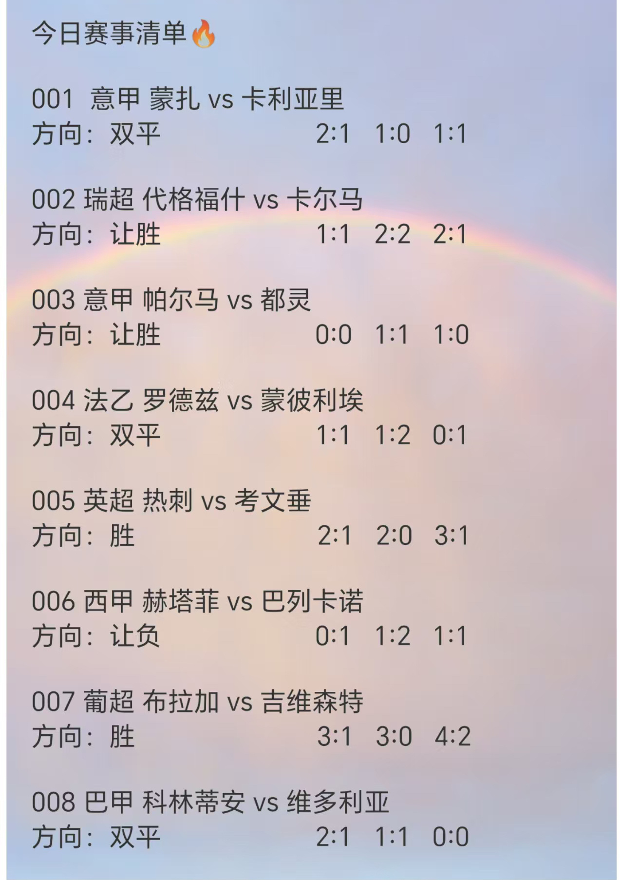 今日赛事清单[鲜花] ​​​